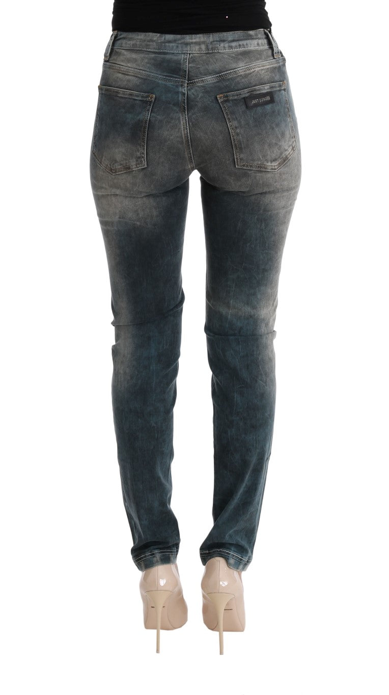 Cavalli Chic Slim Fit Jeans in verwaschenem Blau
