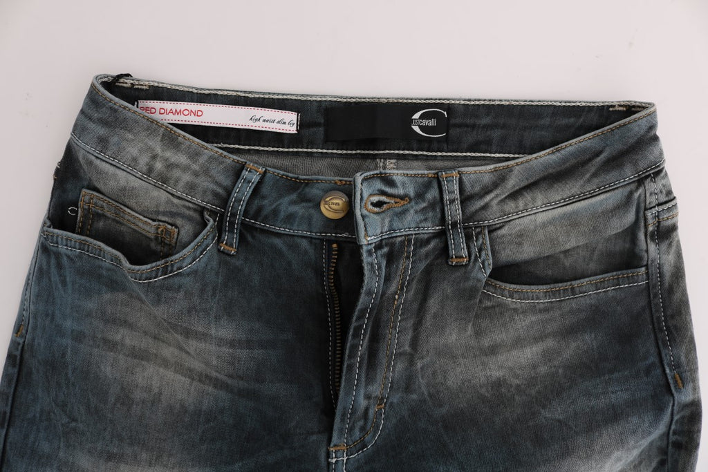 Cavalli Chic Slim Fit Jeans in verwaschenem Blau