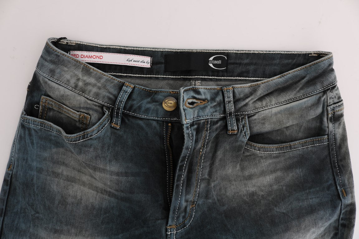 Cavalli Chic Slim Fit Jeans in verwaschenem Blau