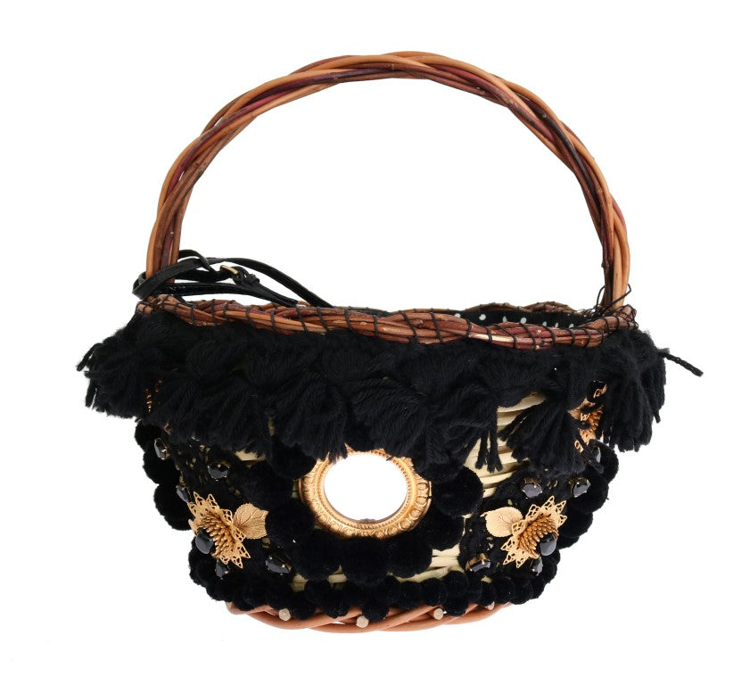 Dolce &amp; Gabbana – Schicke Beuteltasche aus Stroh in Schlangenleder in Beige und Schwarz