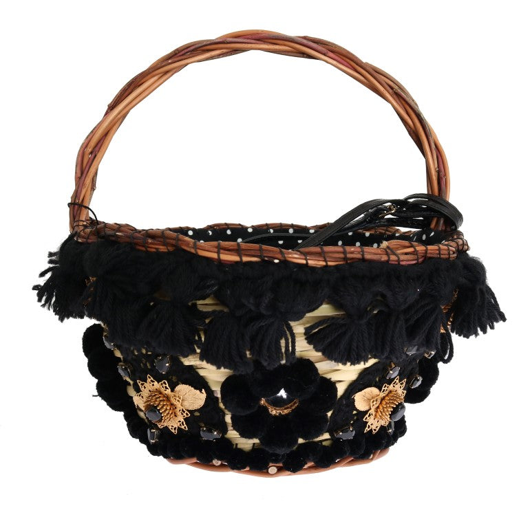 Dolce &amp; Gabbana – Schicke Beuteltasche aus Stroh in Schlangenleder in Beige und Schwarz