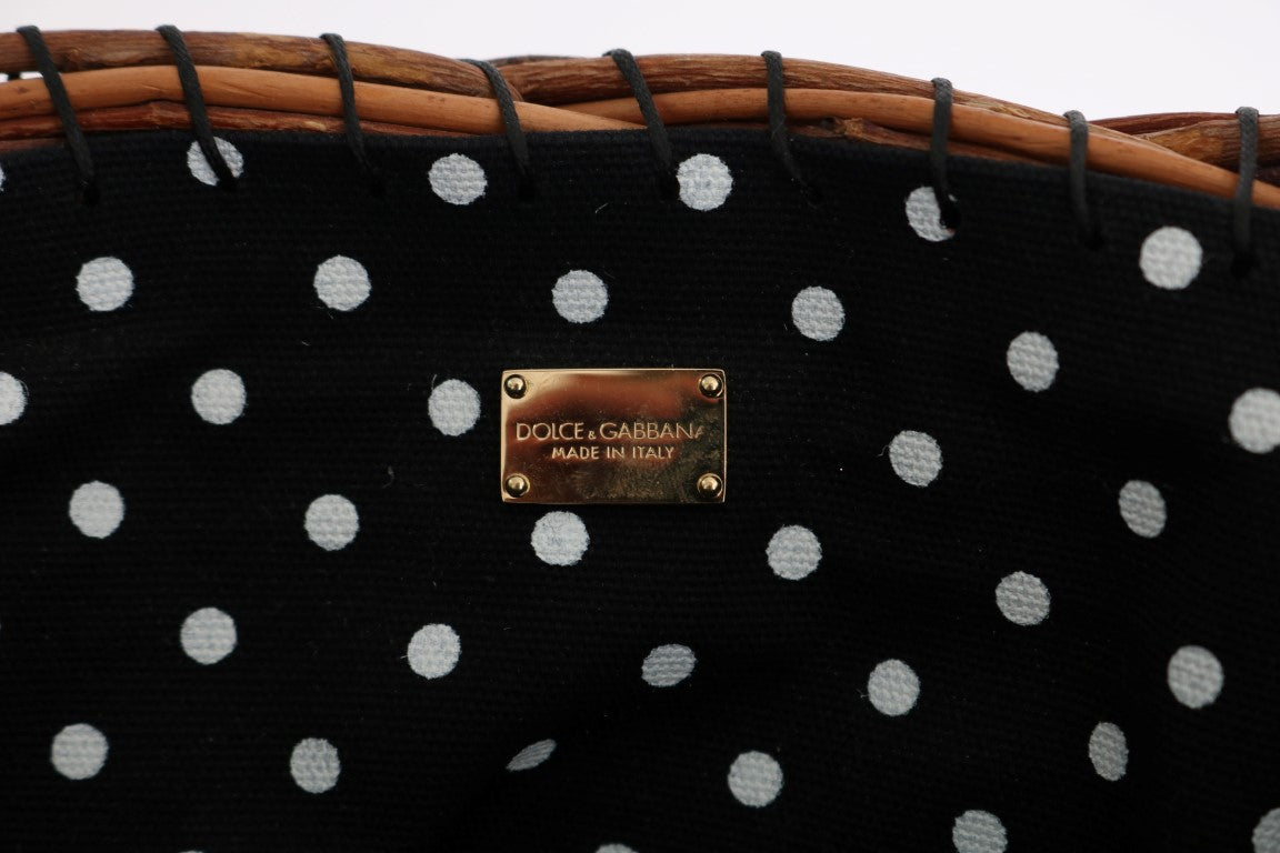 Dolce &amp; Gabbana – Schicke Beuteltasche aus Stroh in Schlangenleder in Beige und Schwarz