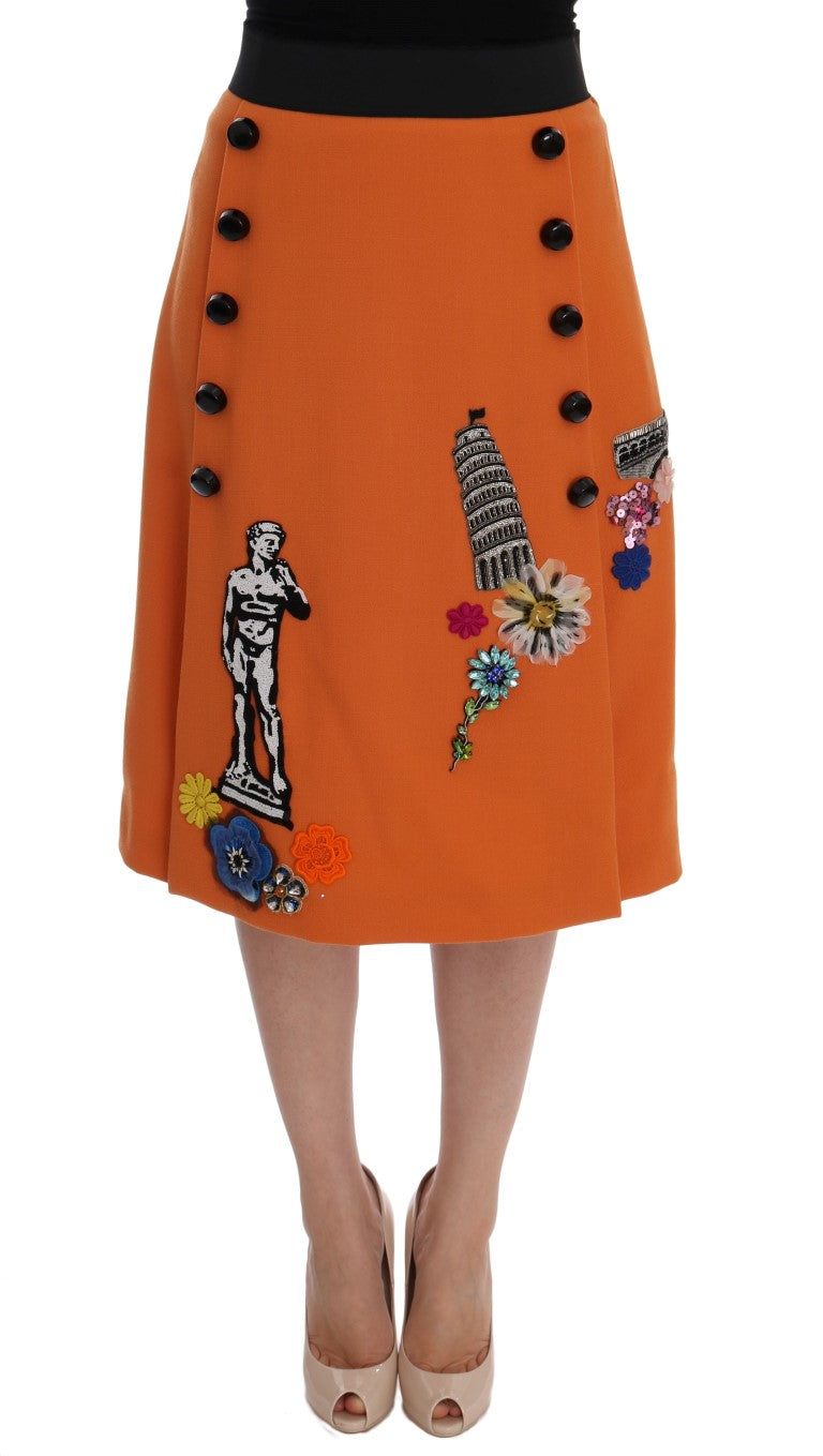 Dolce &amp; Gabbana – Verzierter Wollrock in leuchtendem Orange