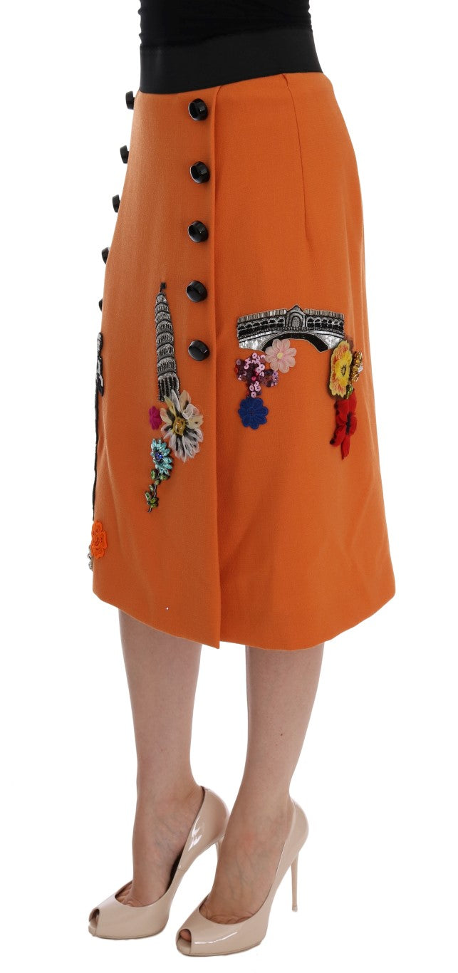 Dolce &amp; Gabbana – Verzierter Wollrock in leuchtendem Orange