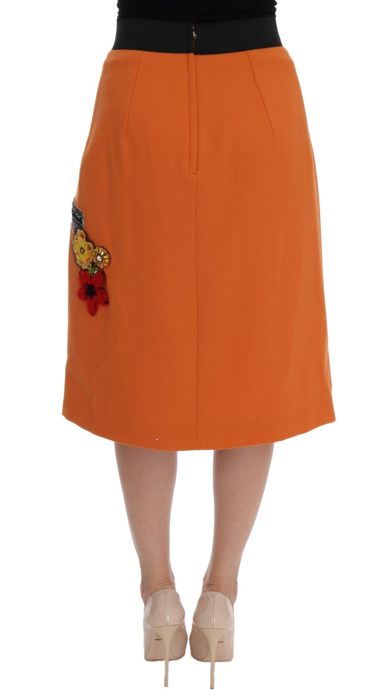 Dolce &amp; Gabbana – Verzierter Wollrock in leuchtendem Orange