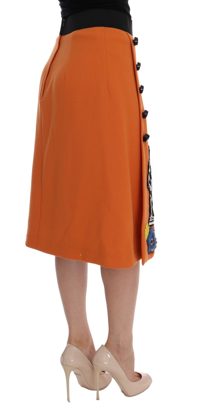 Dolce &amp; Gabbana – Verzierter Wollrock in leuchtendem Orange