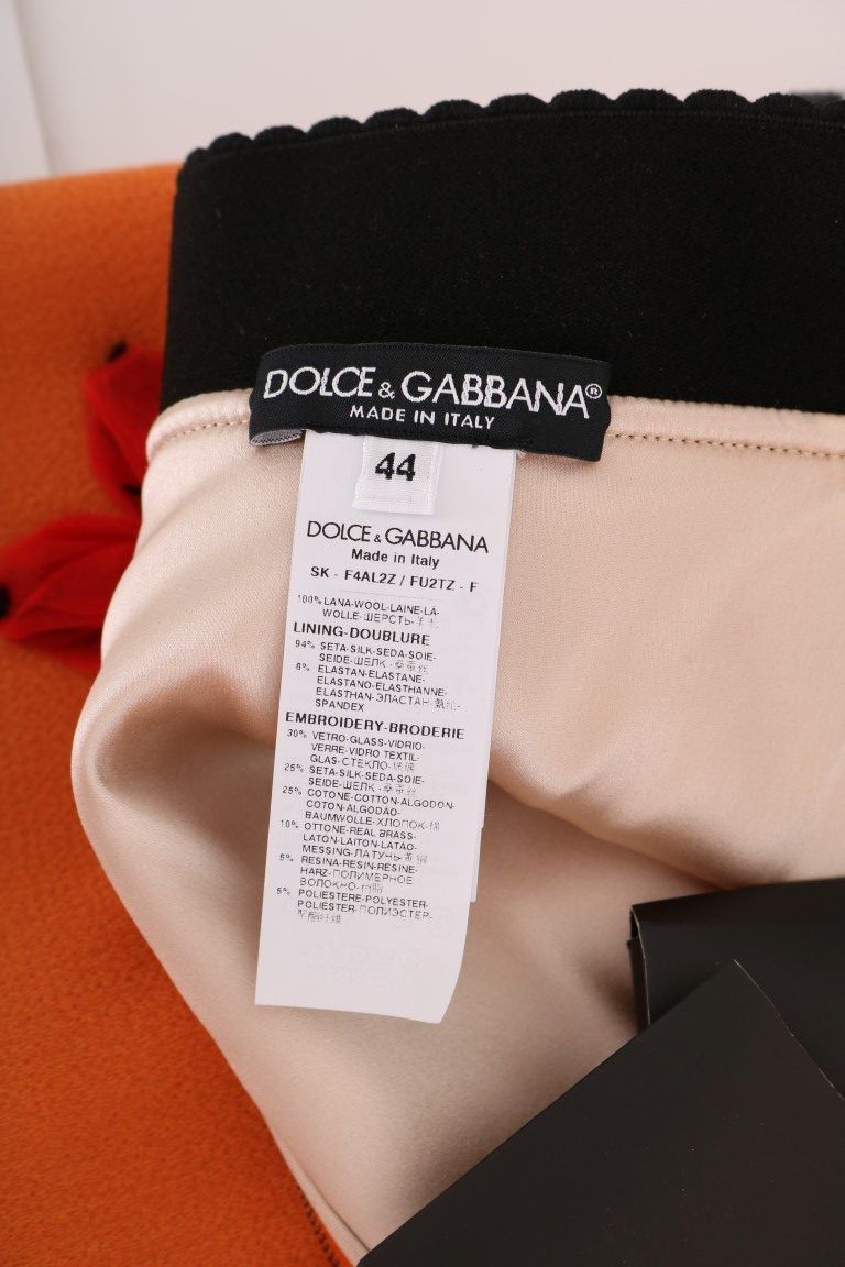 Dolce &amp; Gabbana – Verzierter Wollrock in leuchtendem Orange