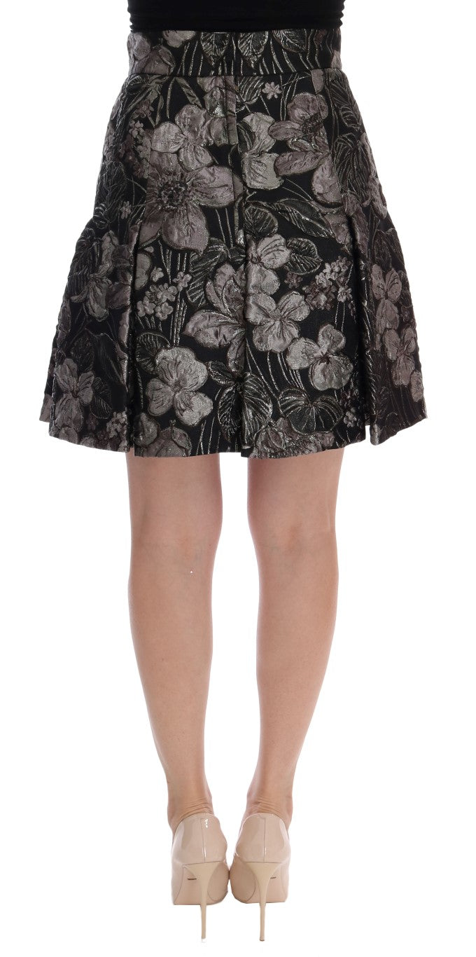 Dolce &amp; Gabbana Eleganter gerader Rock in Schwarz mit silbernem Blumenmuster
