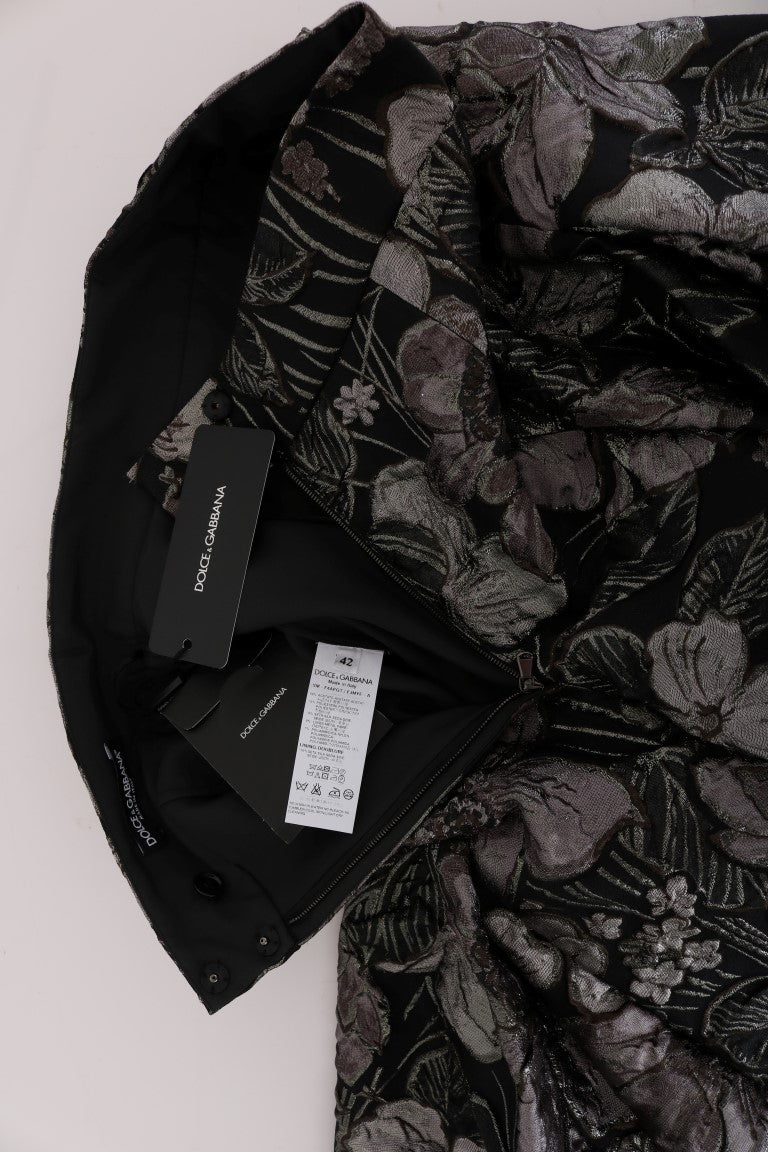 Dolce &amp; Gabbana Eleganter gerader Rock in Schwarz mit silbernem Blumenmuster
