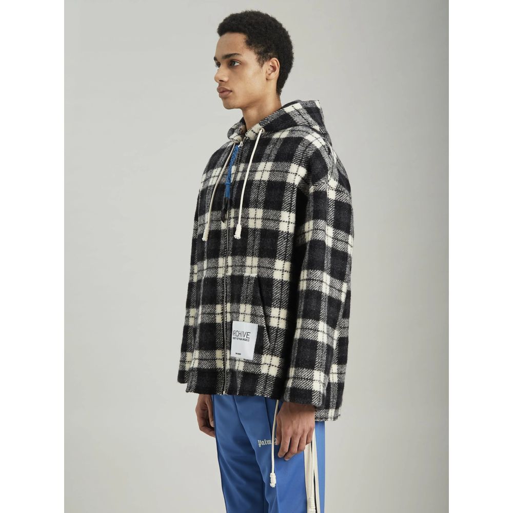 Palm Angels Black Cashmere Men's Sweater with Checked Pattern