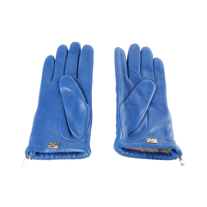 Cavalli Class Blauer Lammfellhandschuh für Damen