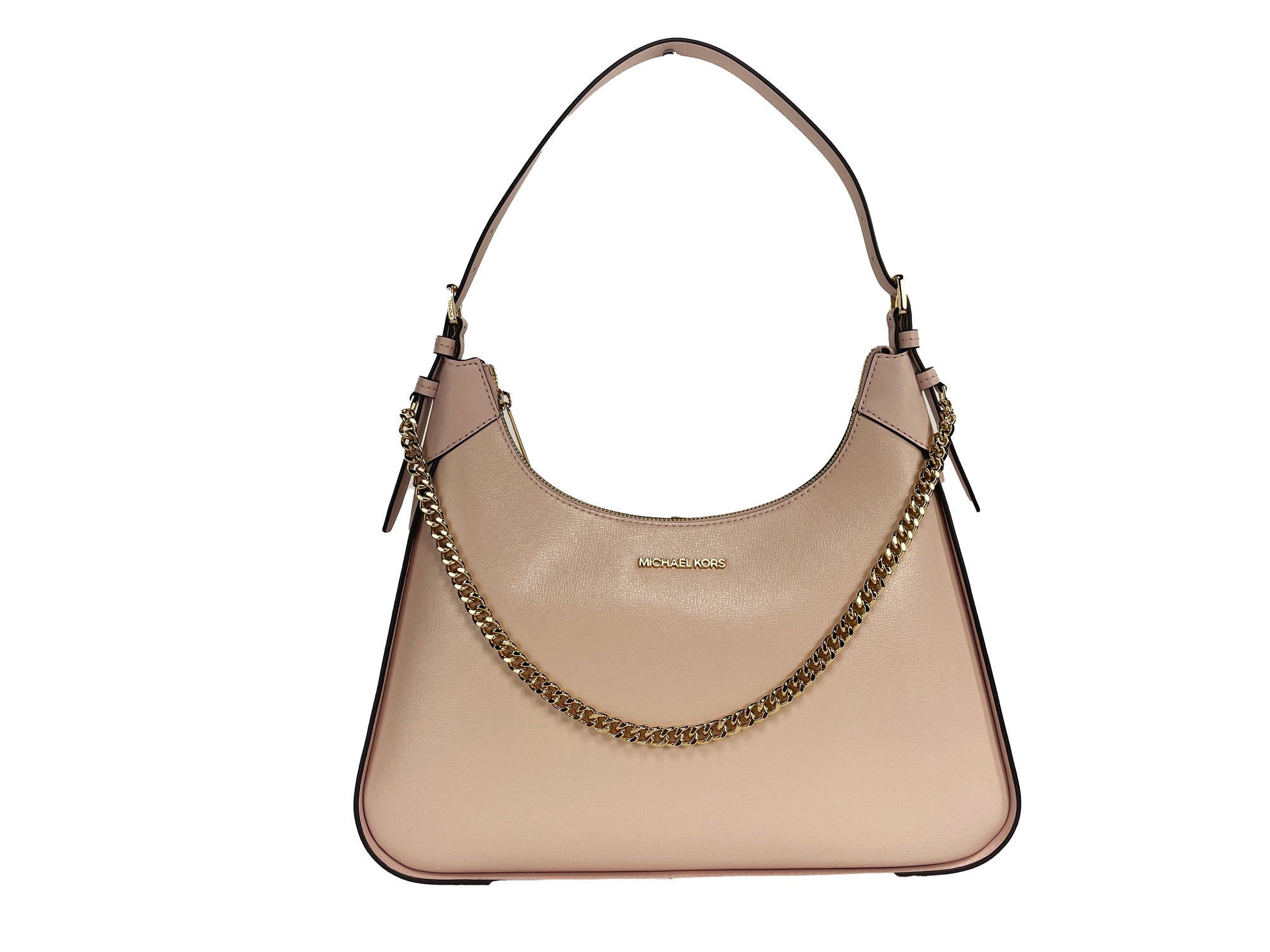 Michael Kors Wilma Große Umhängetasche aus glattem Leder mit Kette, Puderrosa