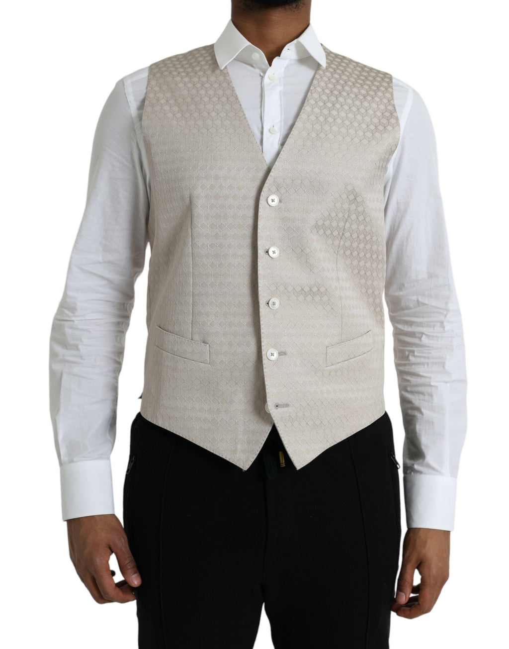 Dolce &amp; Gabbana – Weste aus cremefarbener Baumwolle, formelle Weste