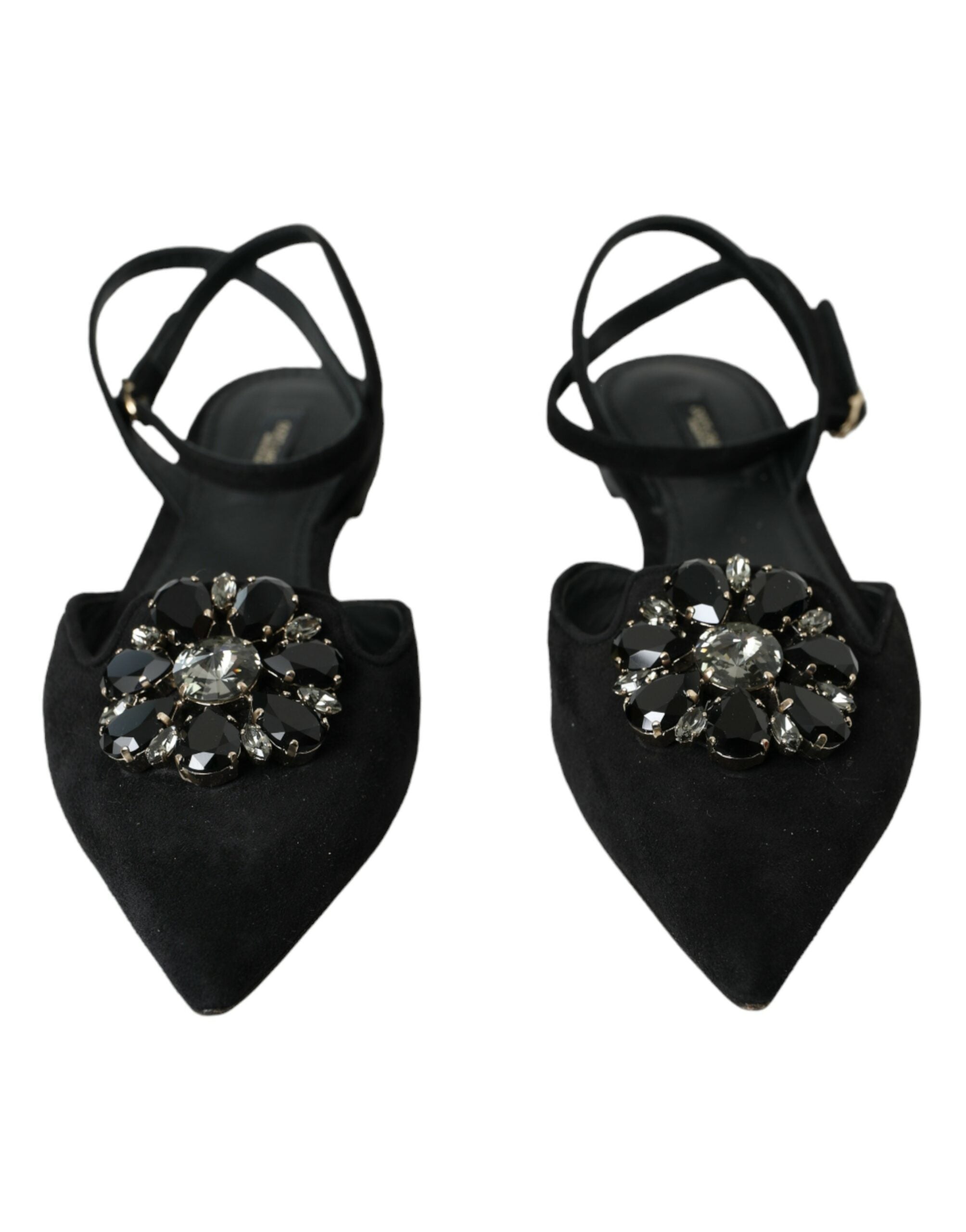 Dolce &amp; Gabbana Slingback-Sandalen aus schwarzem Leder mit Kristallen