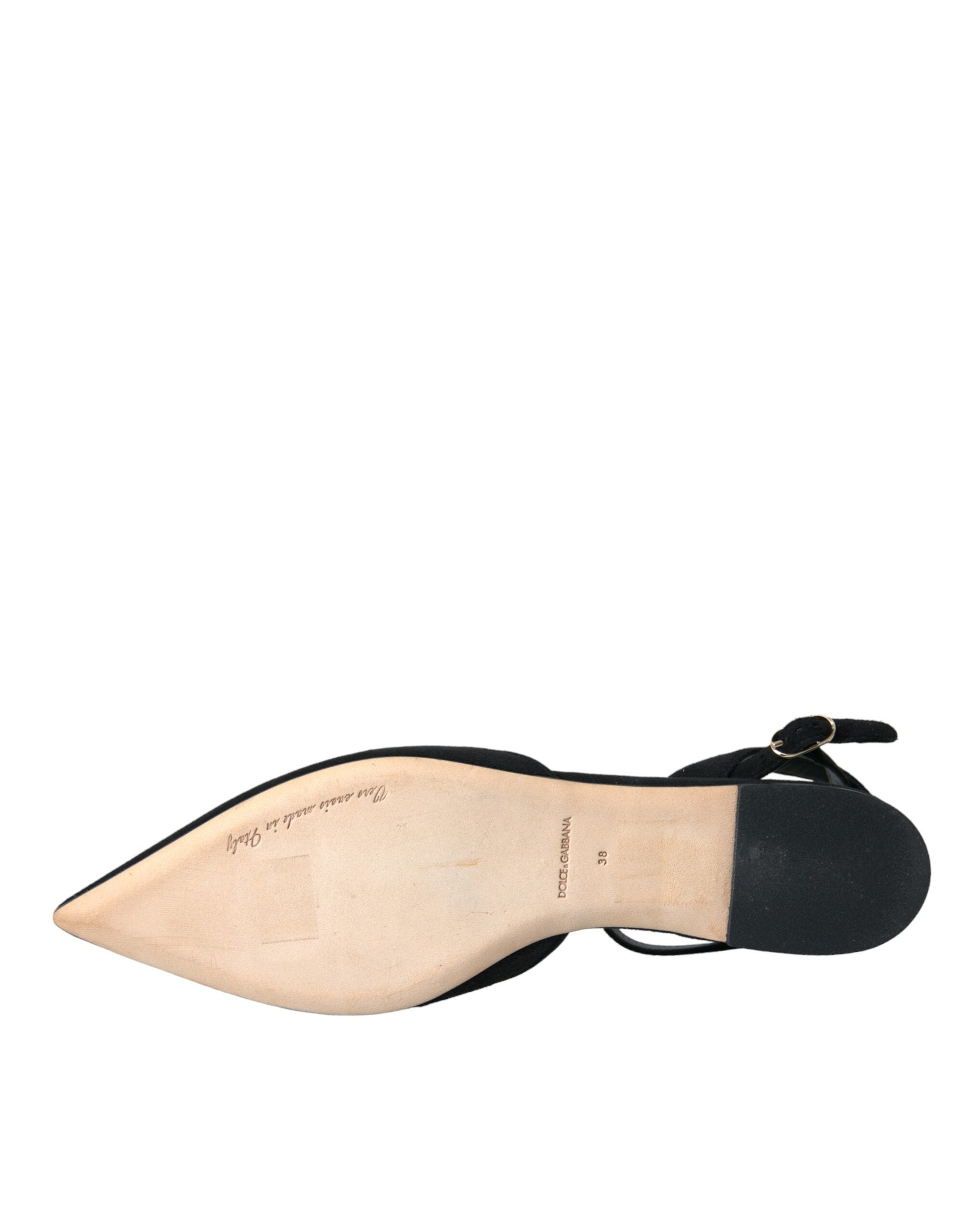 Dolce &amp; Gabbana Slingback-Sandalen aus schwarzem Leder mit Kristallen