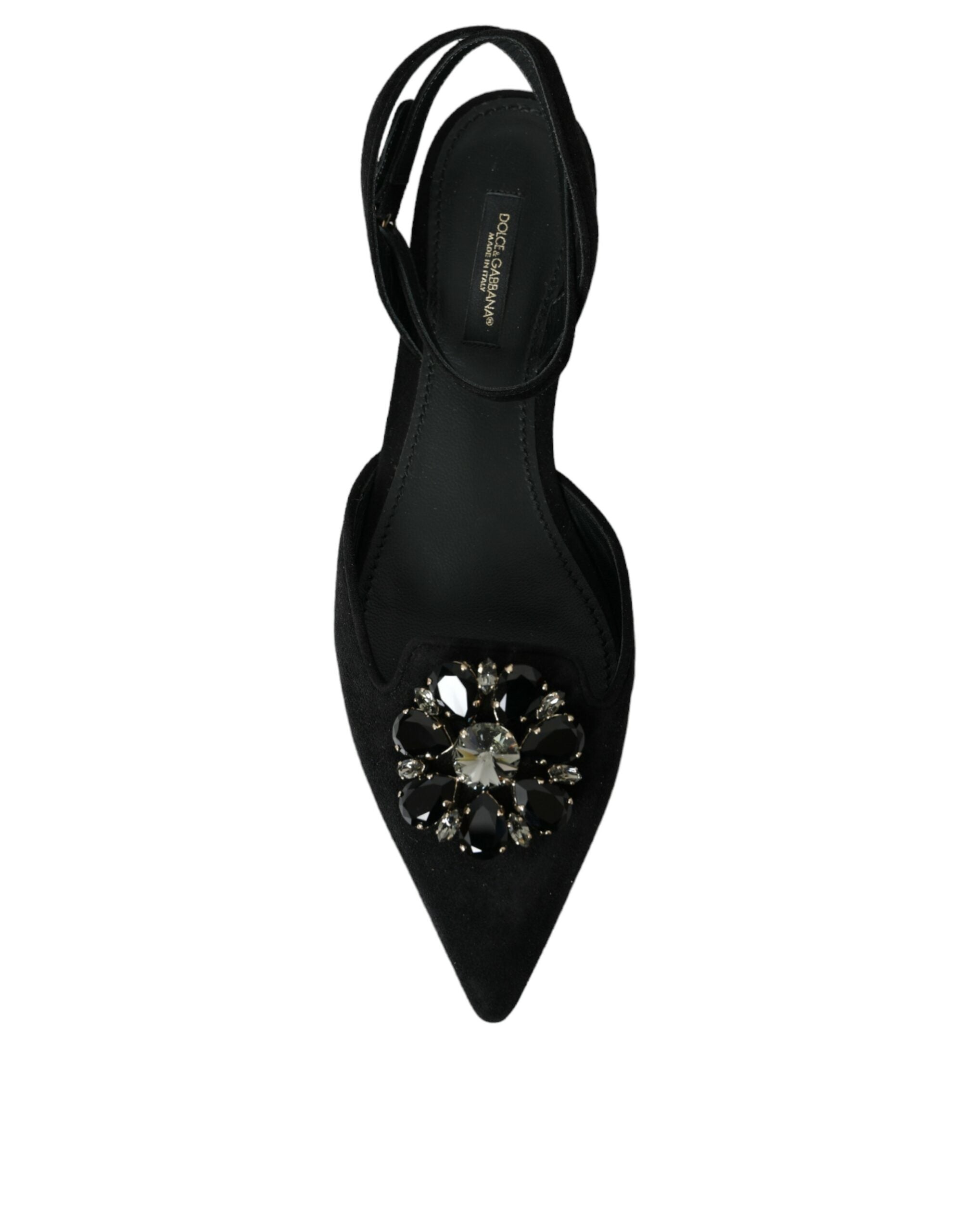 Dolce &amp; Gabbana Slingback-Sandalen aus schwarzem Leder mit Kristallen