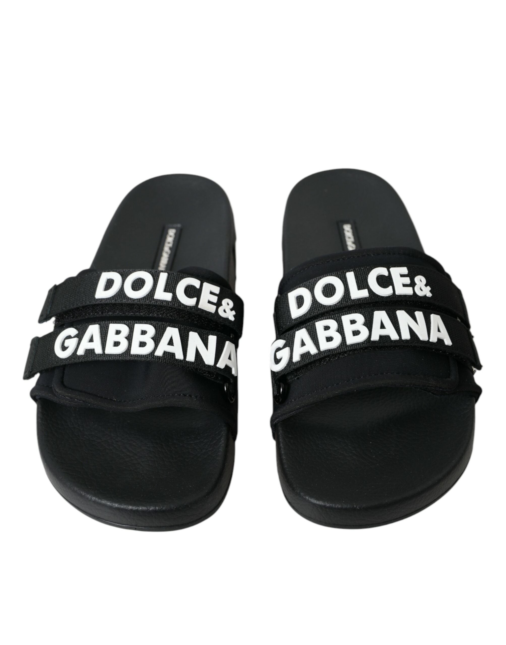 Dolce &amp; Gabbana Schwarze Neopren-Slides Flats Beachwear-Schuhe
