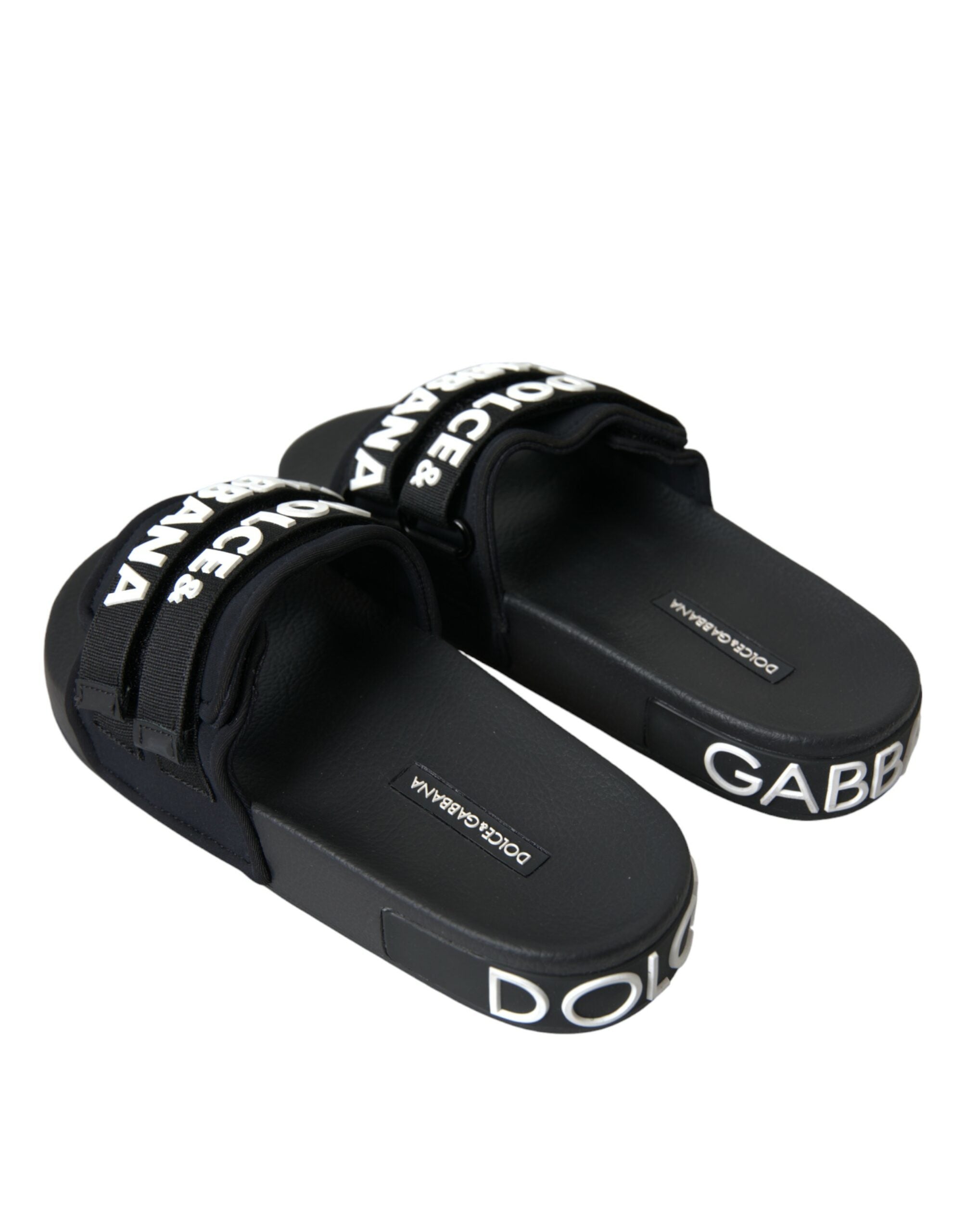 Dolce &amp; Gabbana Schwarze Neopren-Slides Flats Beachwear-Schuhe