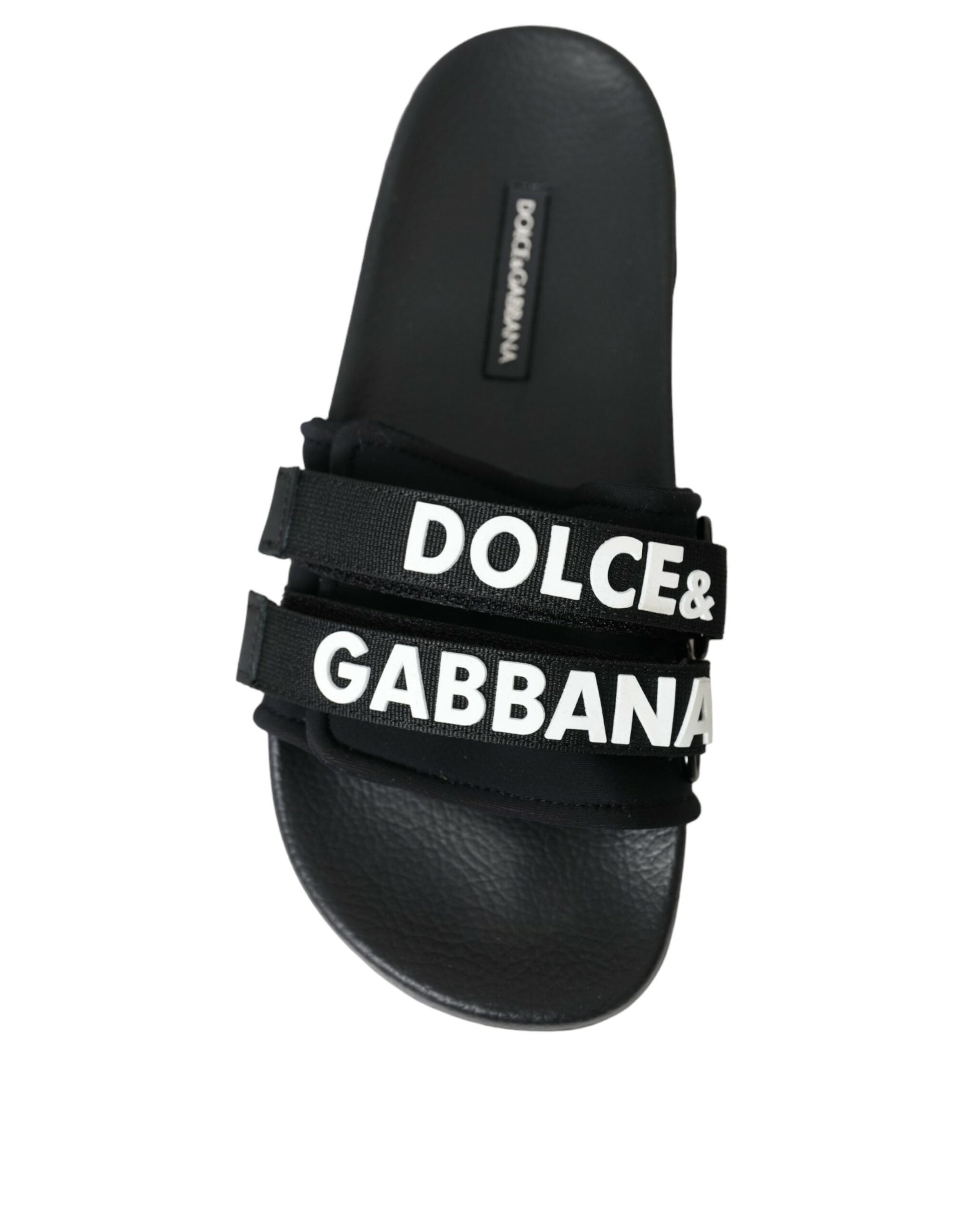 Dolce &amp; Gabbana Schwarze Neopren-Slides Flats Beachwear-Schuhe