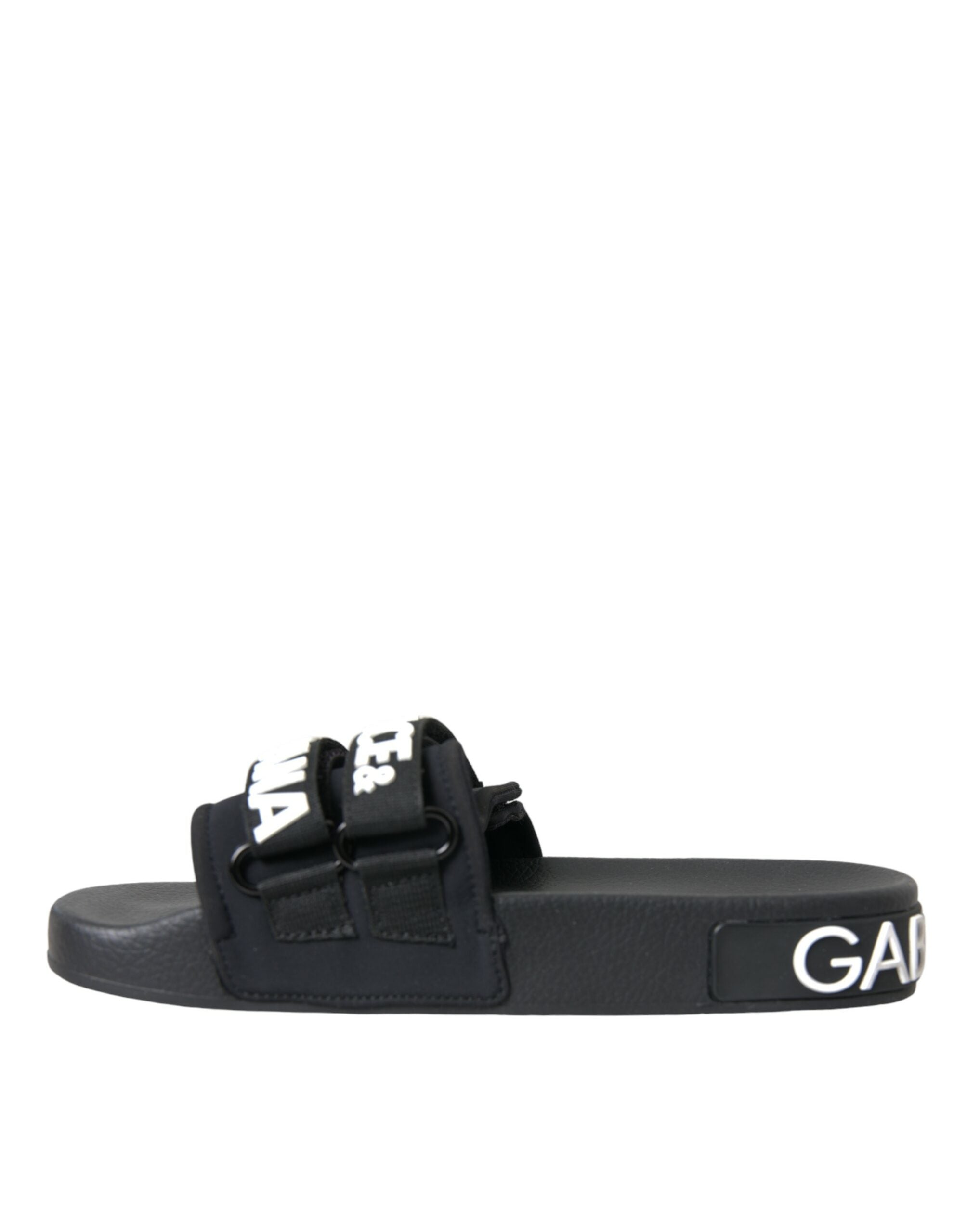 Dolce &amp; Gabbana Schwarze Neopren-Slides Flats Beachwear-Schuhe