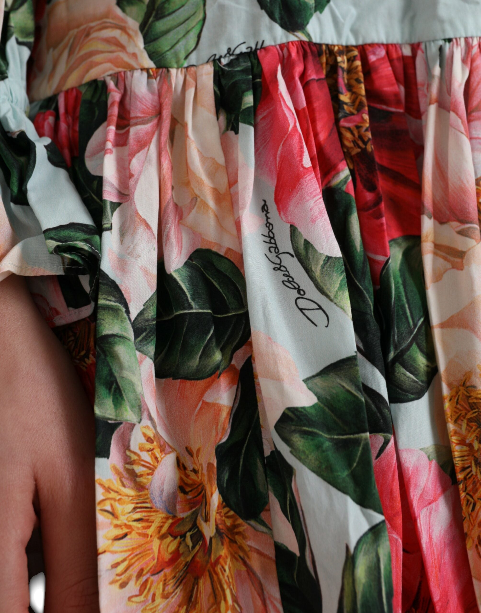 Dolce &amp; Gabbana Mehrfarbiges Aline-Plisseekleid aus Baumwolle mit Blumenmuster