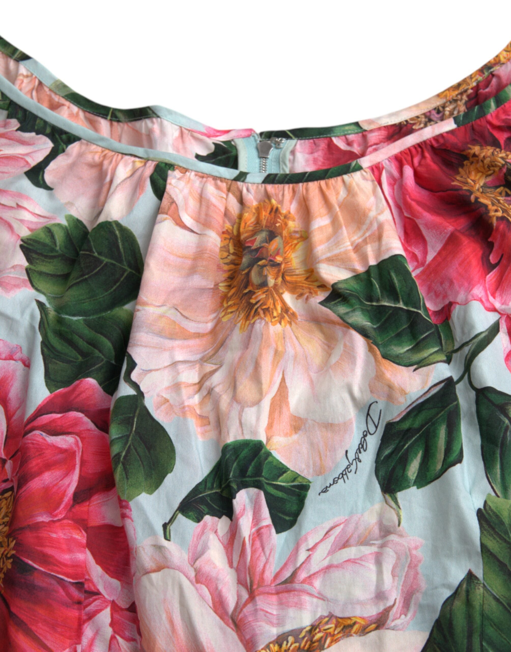 Dolce &amp; Gabbana Mehrfarbiges Aline-Plisseekleid aus Baumwolle mit Blumenmuster