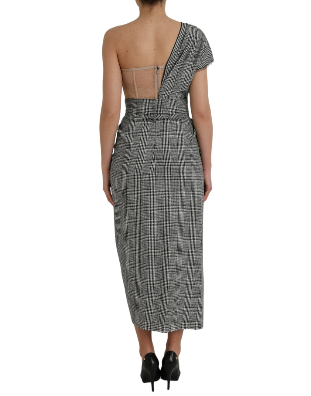 Dolce &amp; Gabbana Grau-Beige mehrlagiges Maxikleid mit einer Schulter
