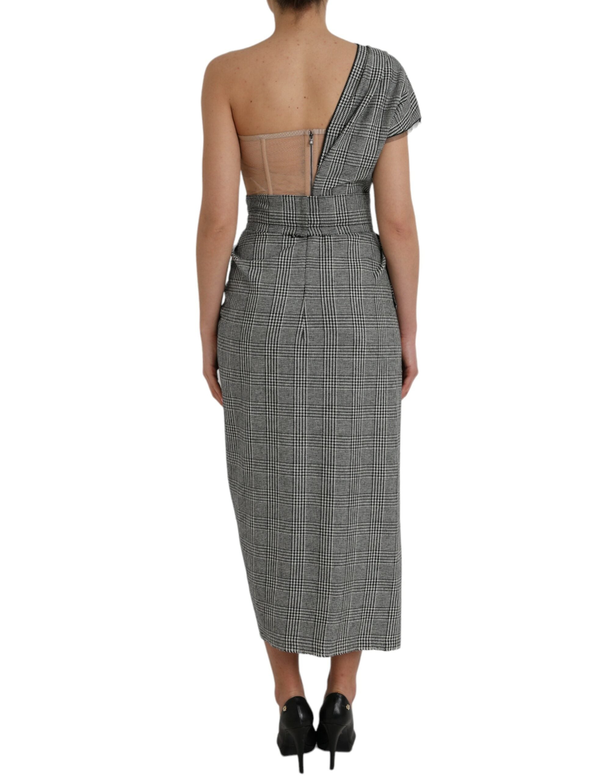 Dolce &amp; Gabbana Grau-Beige mehrlagiges Maxikleid mit einer Schulter