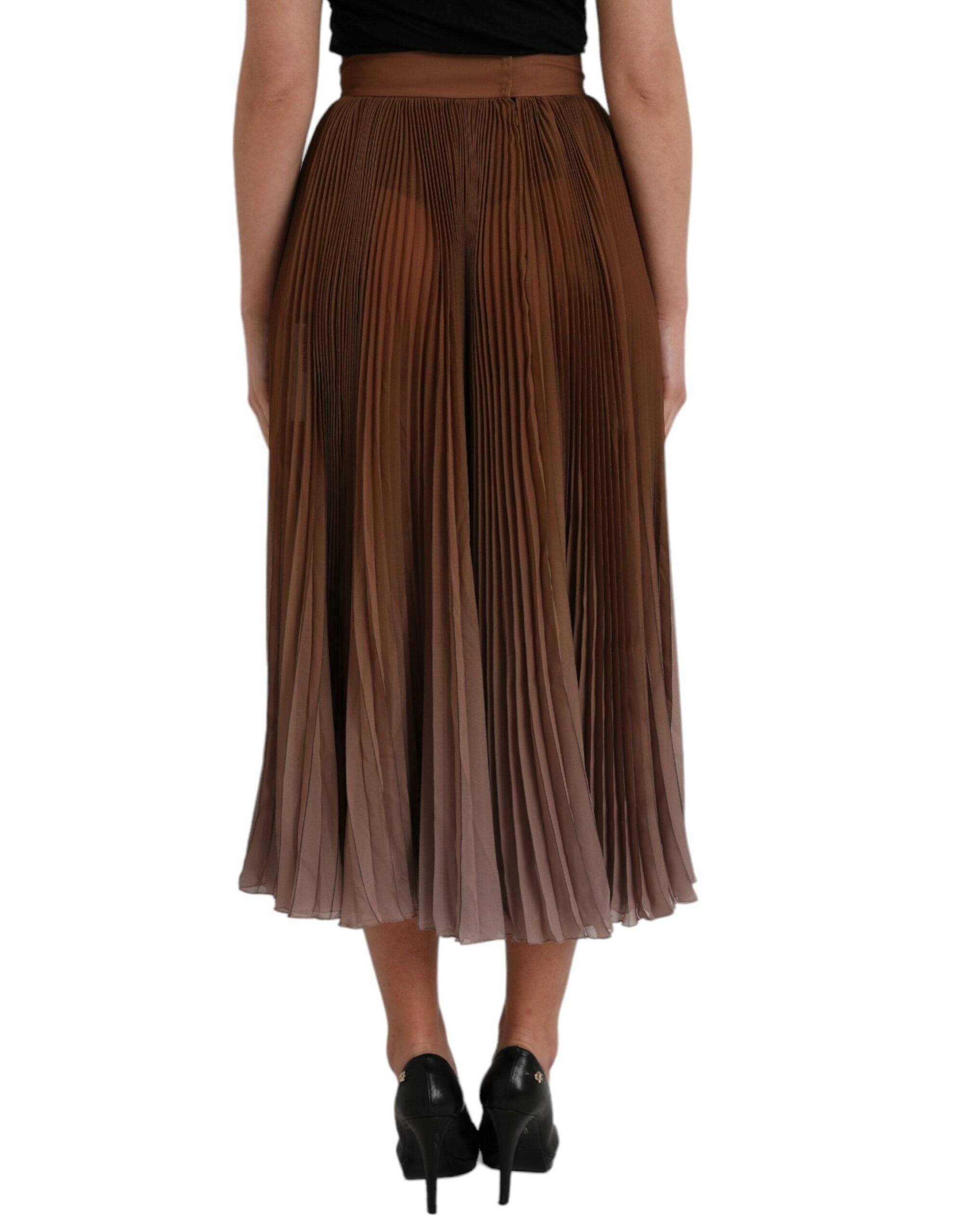 Dolce &amp; Gabbana – Brauner, plissierter Midirock aus Polyester mit hoher Taille