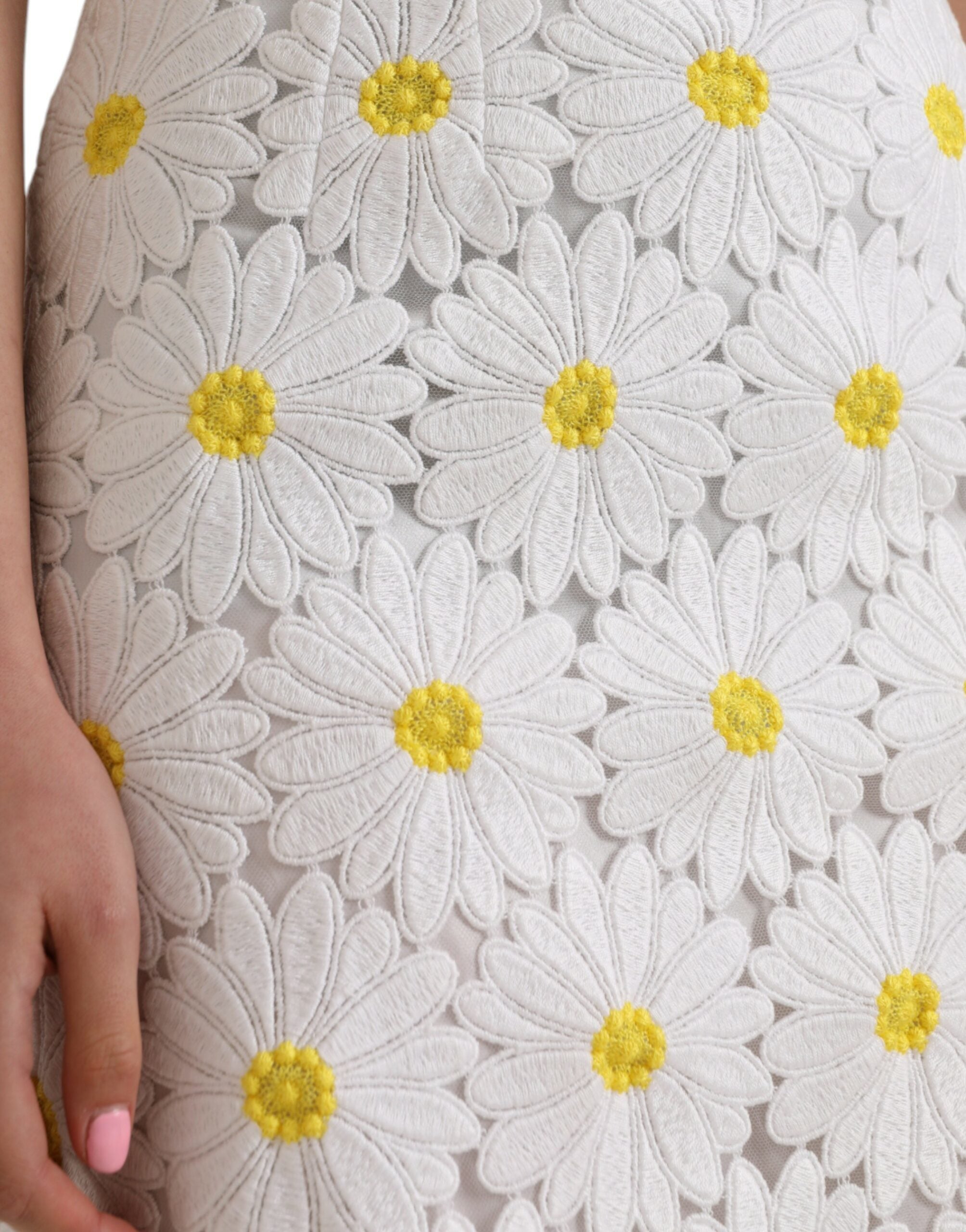 Dolce &amp; Gabbana Weißer, gerader Bleistiftrock aus Spitze mit Blumenmuster