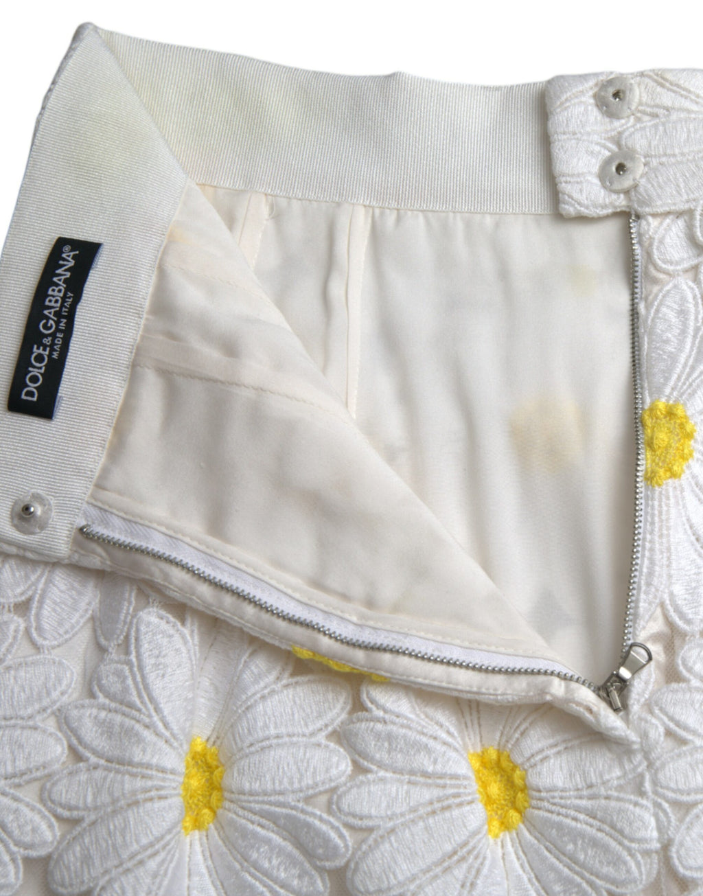 Dolce &amp; Gabbana Weißer, gerader Bleistiftrock aus Spitze mit Blumenmuster