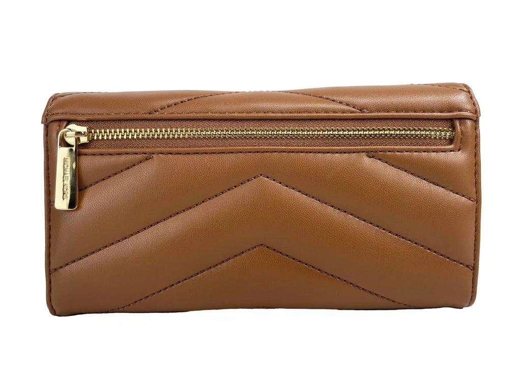 Michael Kors Jet Set Travel Große dreifach faltbare Brieftasche aus gestepptem Leder in Braun