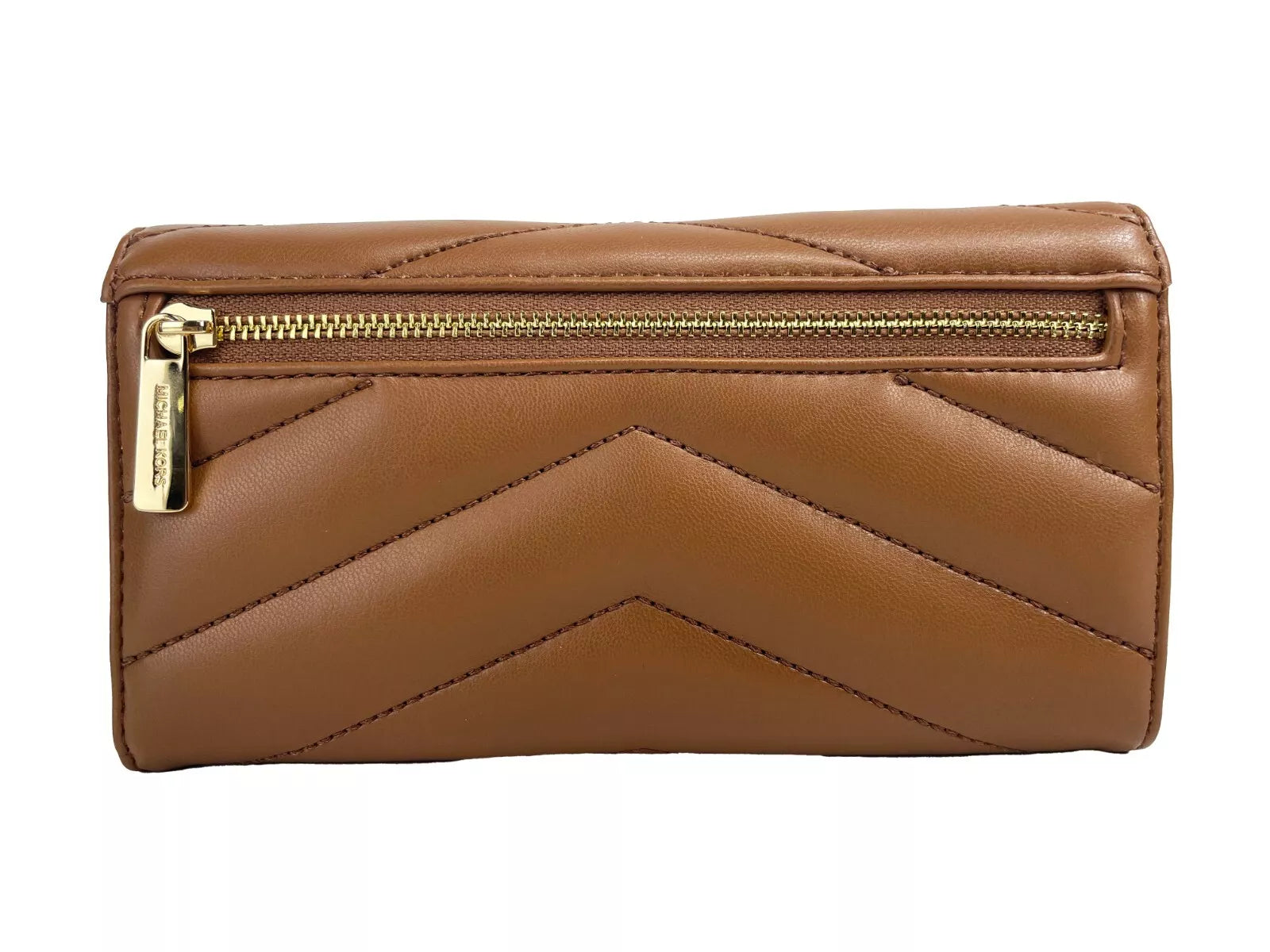 Michael Kors Jet Set Travel Große dreifach faltbare Brieftasche aus gestepptem Leder in Braun