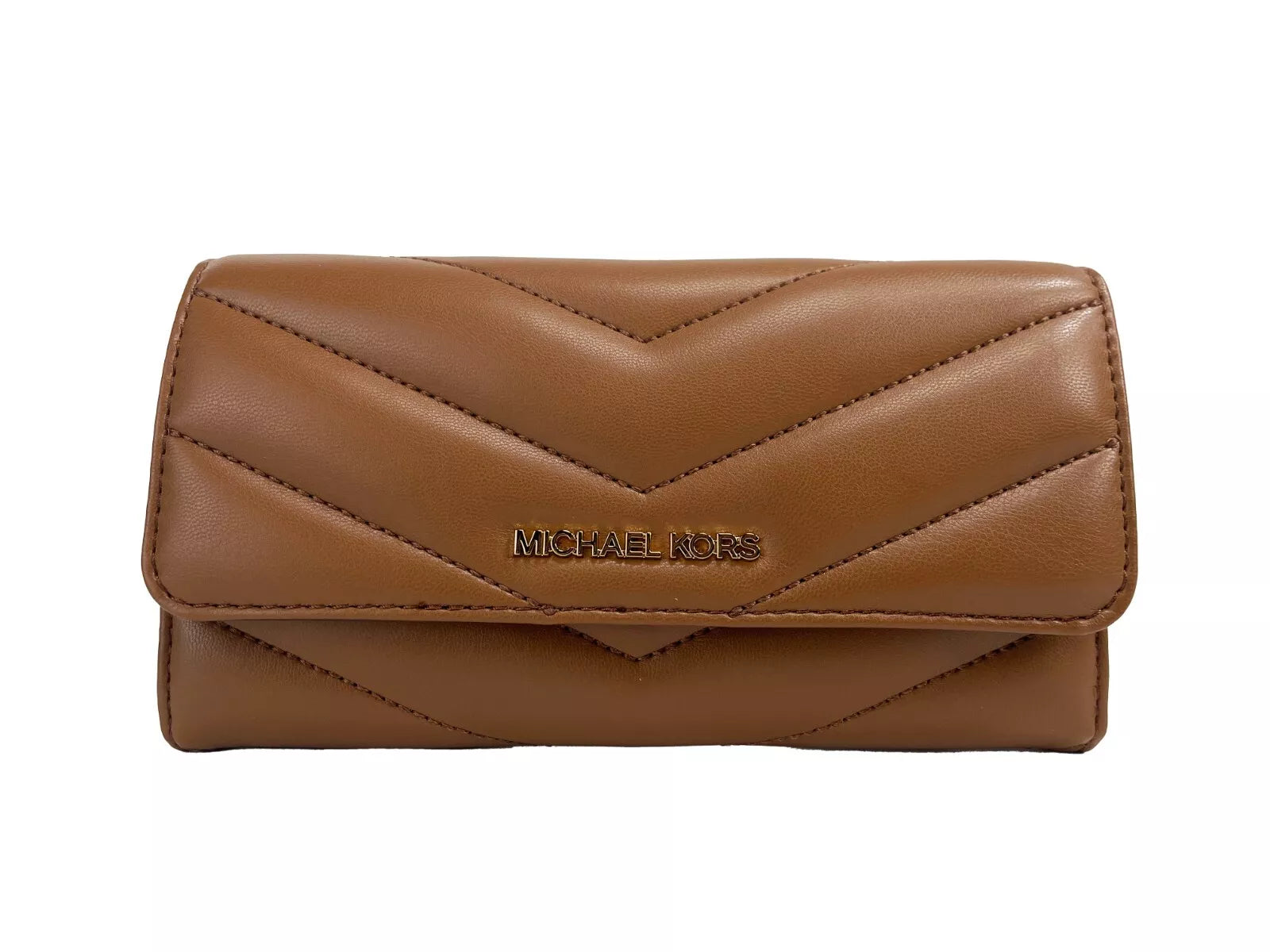 Michael Kors Jet Set Travel Große dreifach faltbare Brieftasche aus gestepptem Leder in Braun