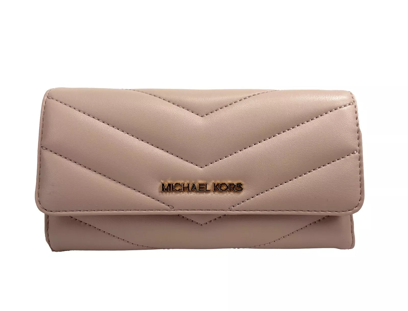 Michael Kors Jet Set Travel Große dreifach faltbare Brieftasche aus gestepptem Leder, Puderrosa