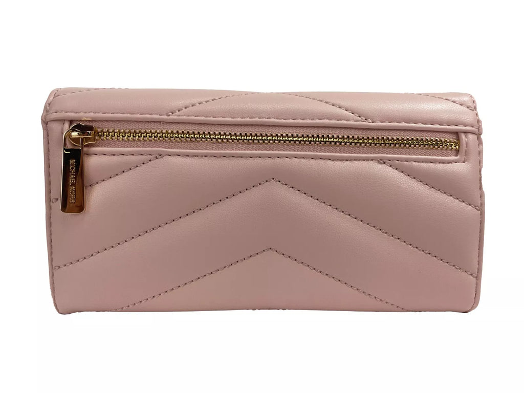 Michael Kors Jet Set Travel Große dreifach faltbare Brieftasche aus gestepptem Leder, Puderrosa