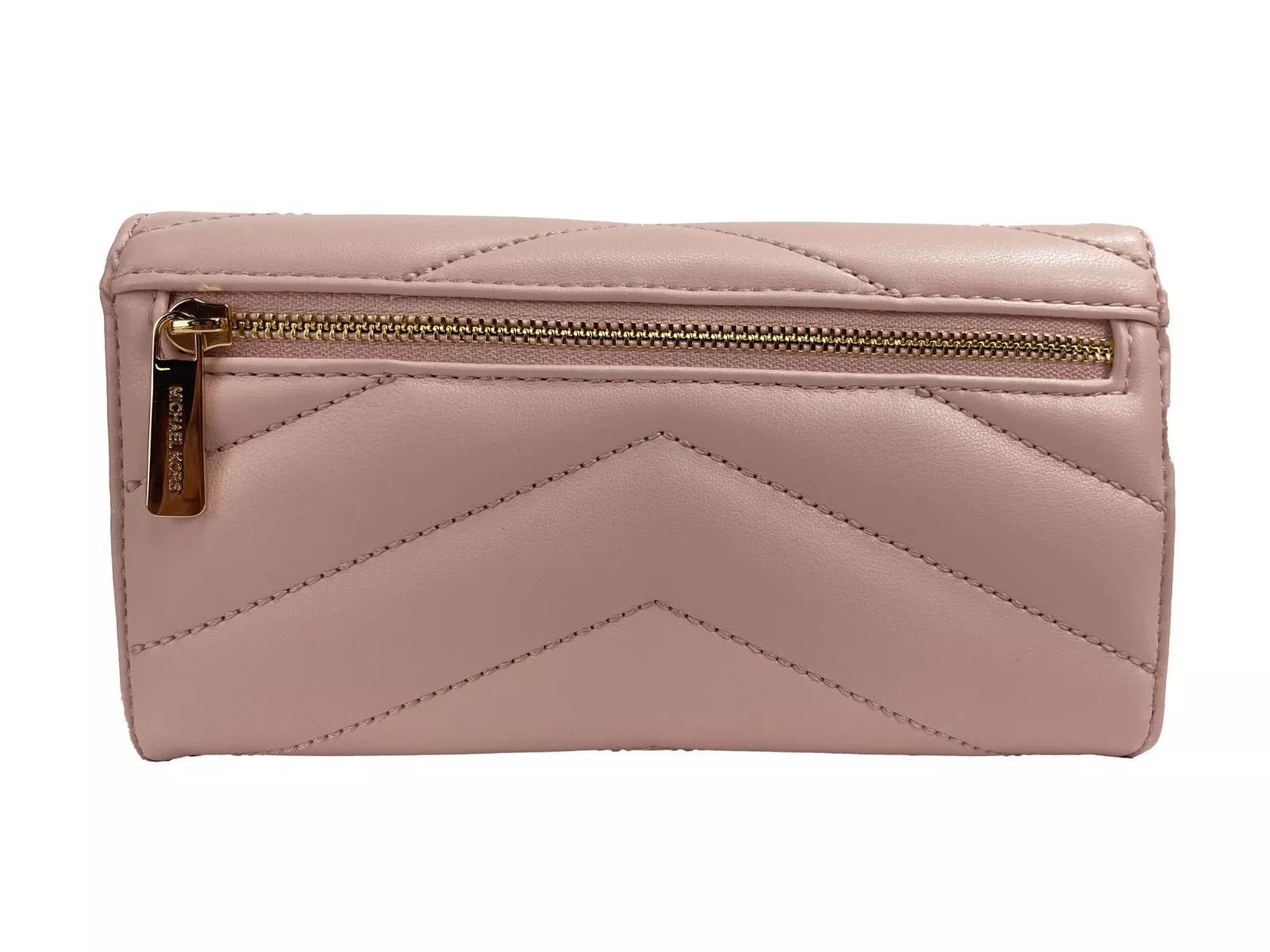 Michael Kors Jet Set Travel Große dreifach faltbare Brieftasche aus gestepptem Leder, Puderrosa