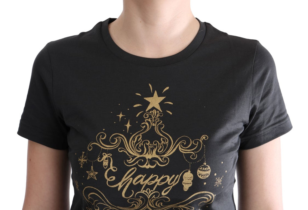 Dolce &amp; Gabbana Elegantes graues Baumwoll-T-Shirt mit exklusivem Print