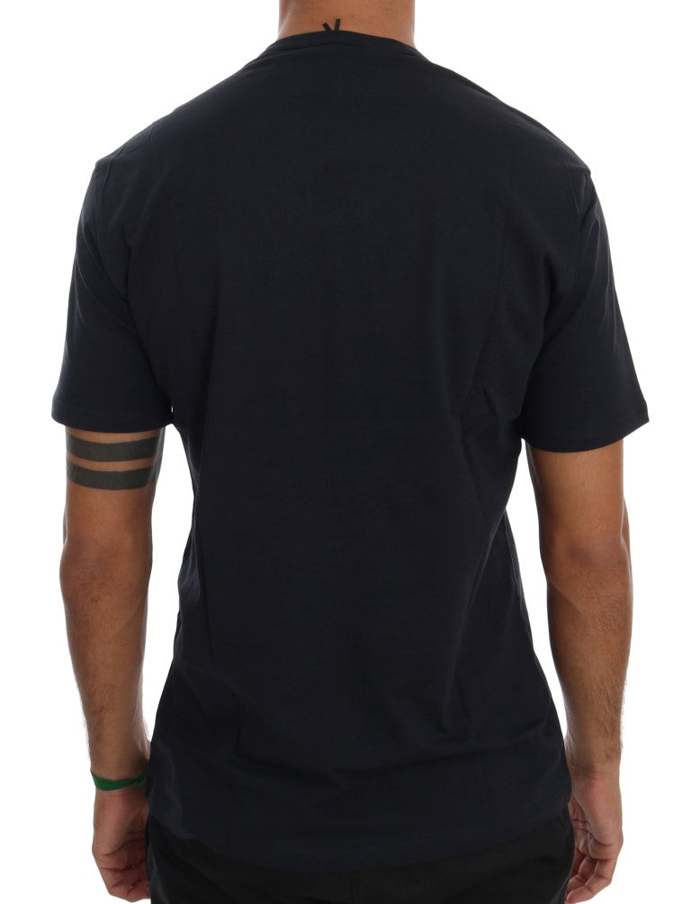 Daniele Alessandrini Schickes blaues Baumwoll-T-Shirt mit V-Ausschnitt