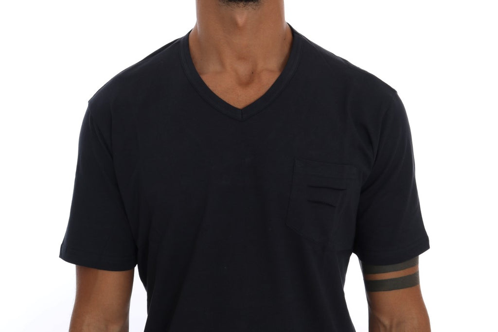 Daniele Alessandrini Schickes blaues Baumwoll-T-Shirt mit V-Ausschnitt