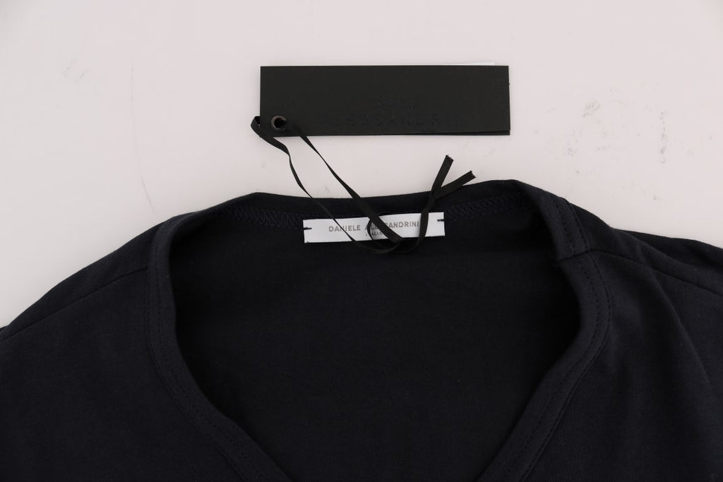 Daniele Alessandrini Schickes blaues Baumwoll-T-Shirt mit V-Ausschnitt