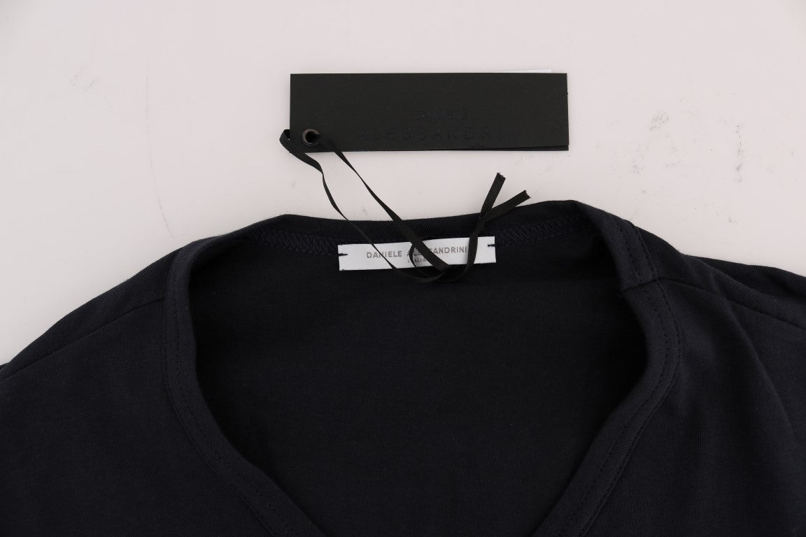 Daniele Alessandrini Schickes blaues Baumwoll-T-Shirt mit V-Ausschnitt