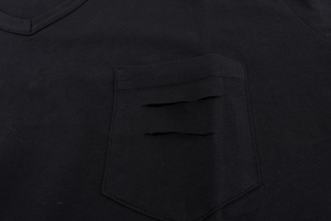 Daniele Alessandrini Schickes blaues Baumwoll-T-Shirt mit V-Ausschnitt