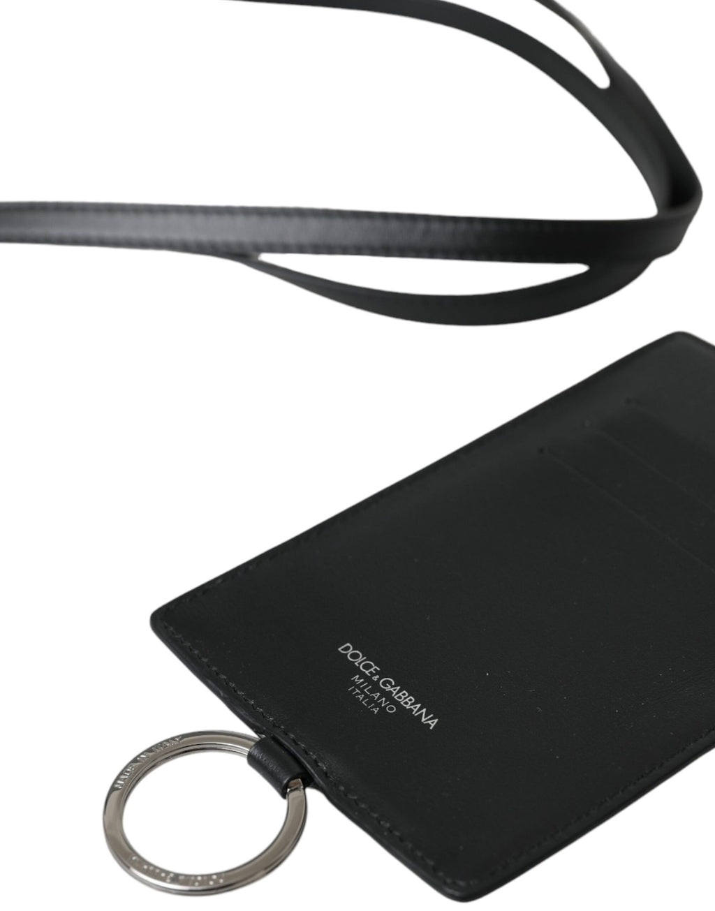 Dolce &amp; Gabbana Herren-Geldbörse mit Logo und Lanyard aus schwarzem Kalbsleder