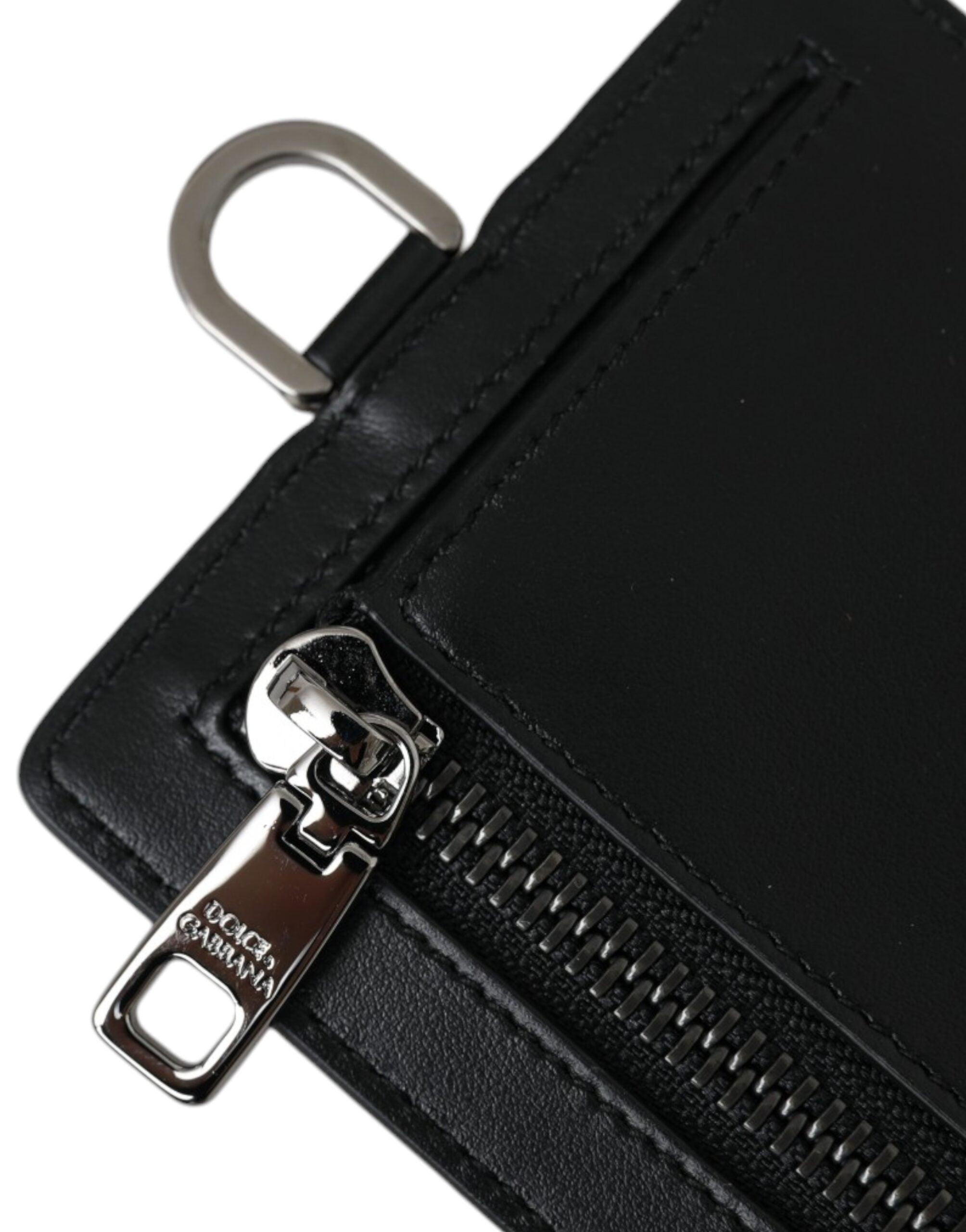 Dolce &amp; Gabbana Herren-Geldbörse mit Logo und Lanyard aus schwarzem Kalbsleder