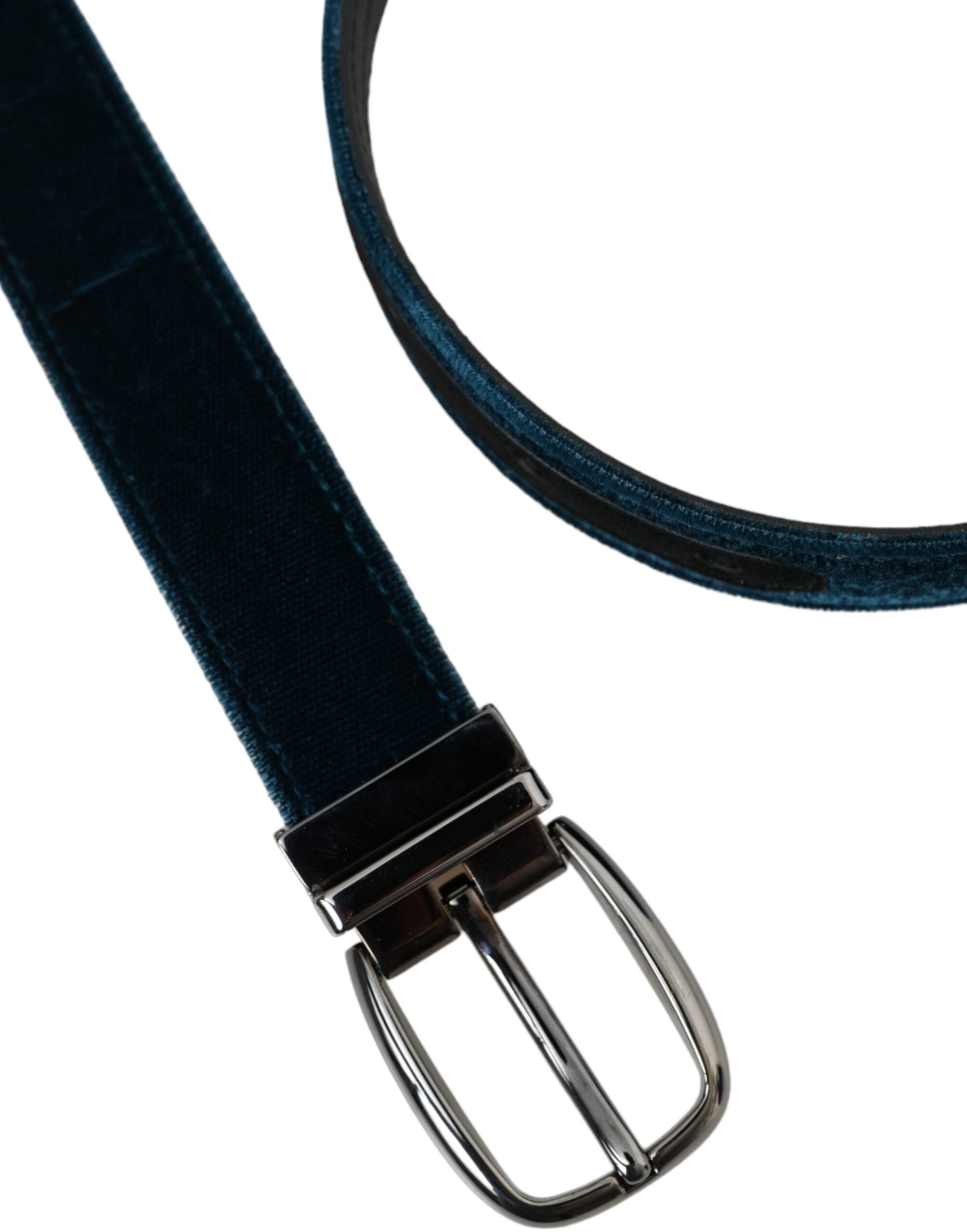 Dolce &amp; Gabbana Blauer Samtledergürtel mit silberner Metallschnalle
