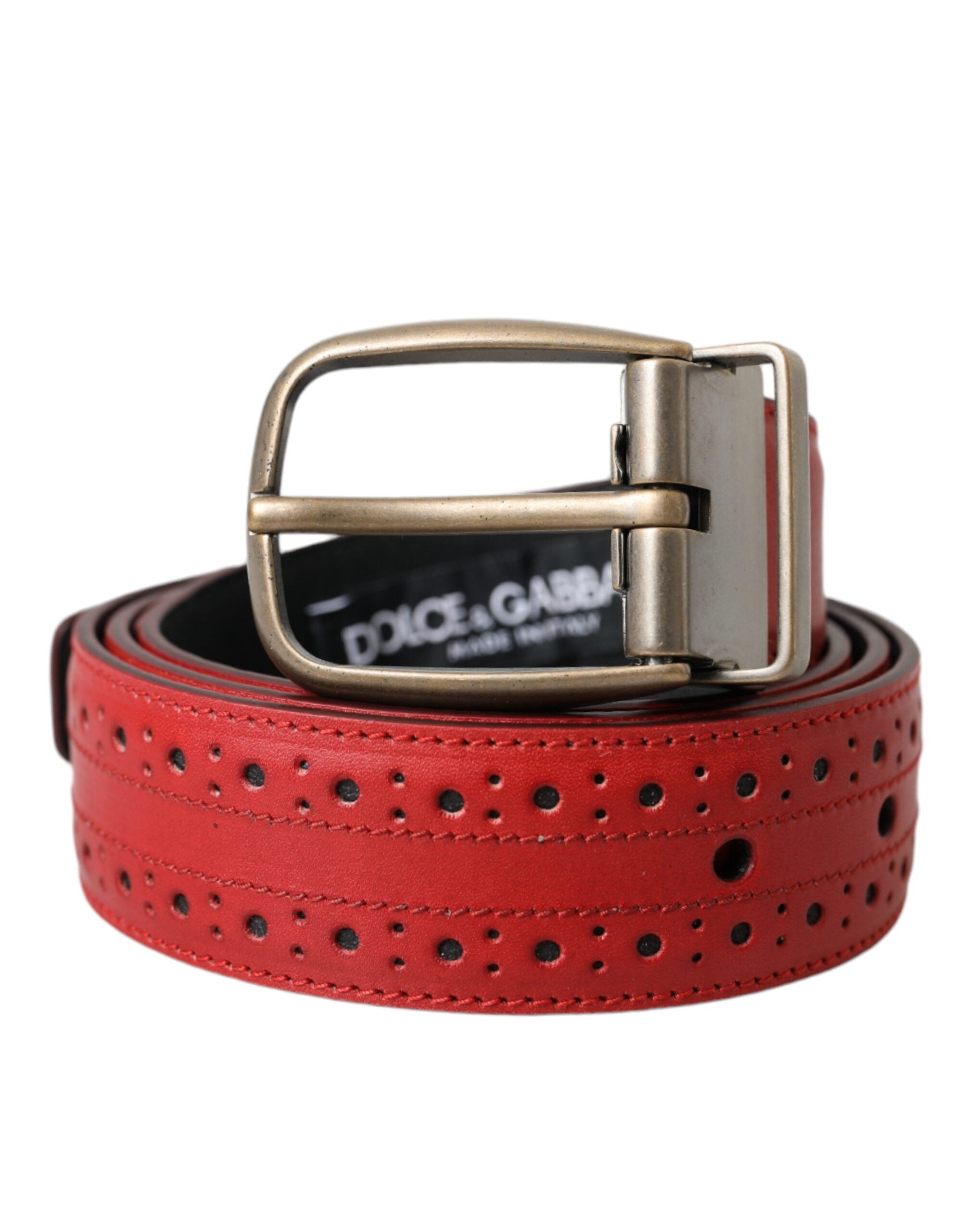 Dolce &amp; Gabbana Roter Gürtel aus perforiertem Leder mit Metallschnalle Herren