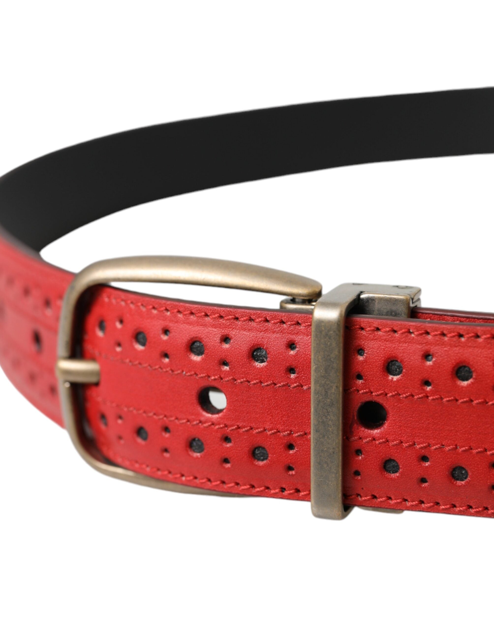 Dolce &amp; Gabbana Roter Gürtel aus perforiertem Leder mit Metallschnalle Herren
