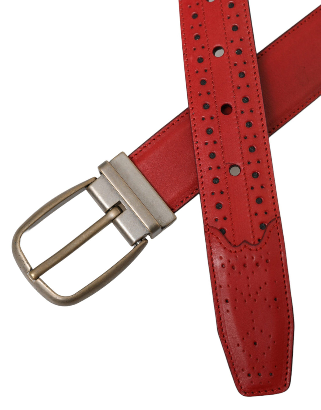 Dolce &amp; Gabbana Roter Gürtel aus perforiertem Leder mit Metallschnalle Herren