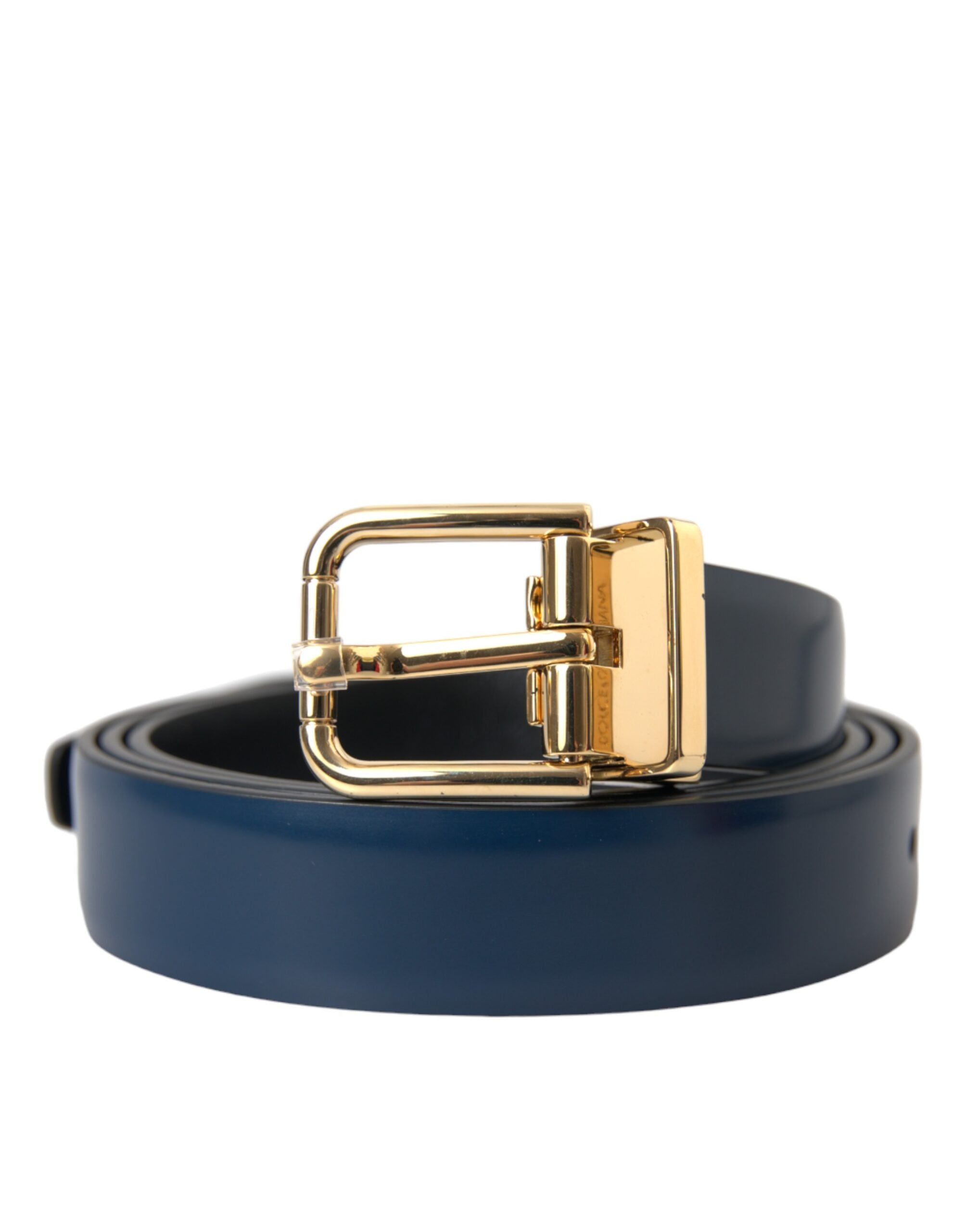 Dolce &amp; Gabbana Blauer Gürtel aus Kalbsleder mit goldener Metallschnalle Herren
